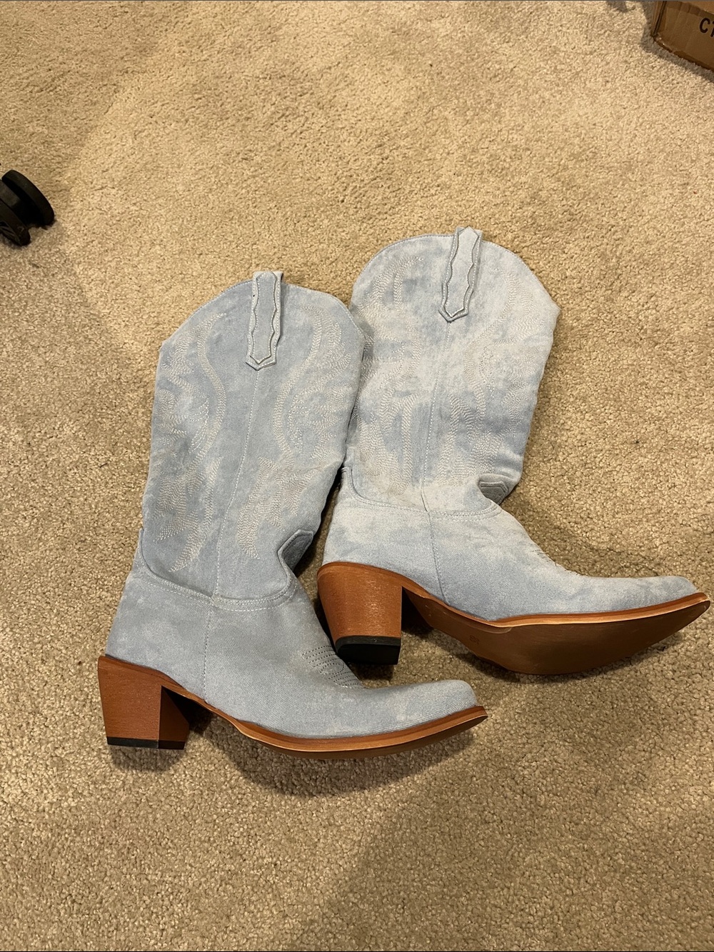 Women's Light Blue Faux Suede Western Boots
